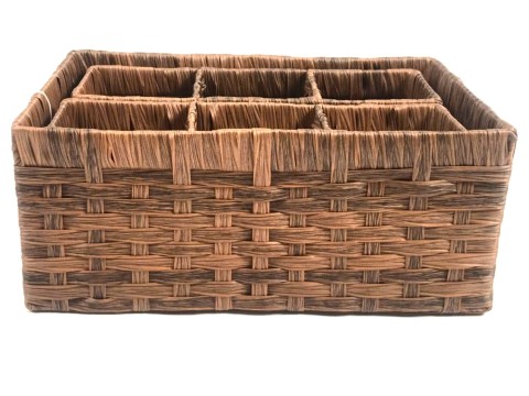 Custom-made Rectangular PE Woven Storage Basket Pro Set with Compartment Dividers